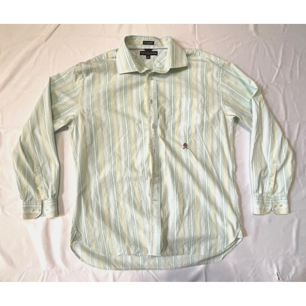 Tommy Hilfiger XL Striped Shirt Flare Collar 2-Ply Cotton 12/05 green striped - Picture 2 of 10
